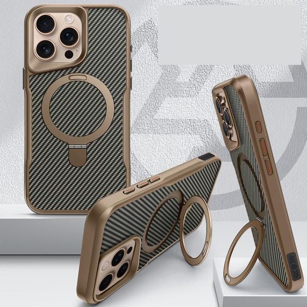 TPU+PC чохол Metal Buttons with MagSafe Carbon Ring для Apple iPhone 16 Pro (6.3") Золотий 347140 фото