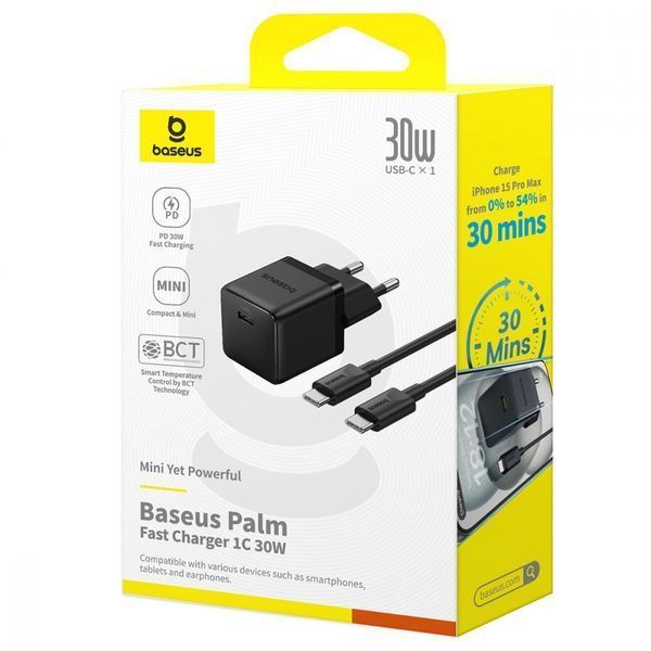 Зарядний Пристрій Baseus Palm Fast Charger Type-C 30W (With Cable Type-C to Type-C 60W 1m) (P10111605213-01) White 347061 фото