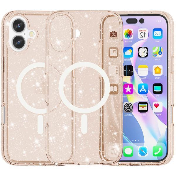 Чохол TPU Galaxy Sparkle (MagFit) для Apple iPhone 16 Plus (6.7") Gold+Glitter 317024 фото
