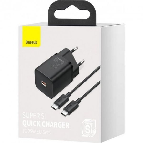 Зарядний Пристрій Baseus 1Type-C Super Si 25W + Cable Type-C to Type-C 1m (TZCCSUP-L01) Чорний 224590 фото