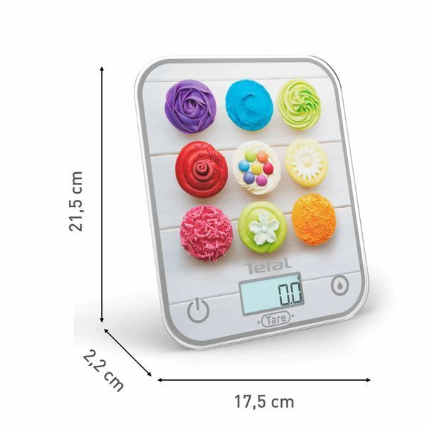 Ваги Tefal кухонні Optiss Cake Pops, 5кг, AAAx2 в комплекті, скло, різнокольорові (BC50D4V0) 366432 фото