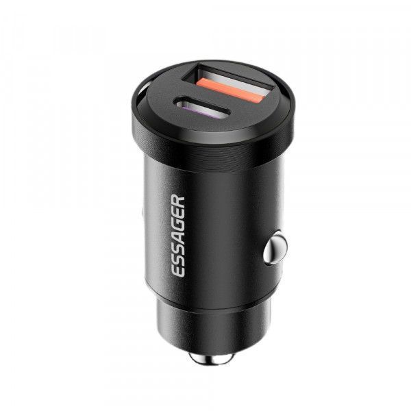 Автомобільний зарядний пристрій ESSAGER Gyroscope Mini Charger USB-A + Type-C 30W (ECCAC-TL01) Black 315543 фото