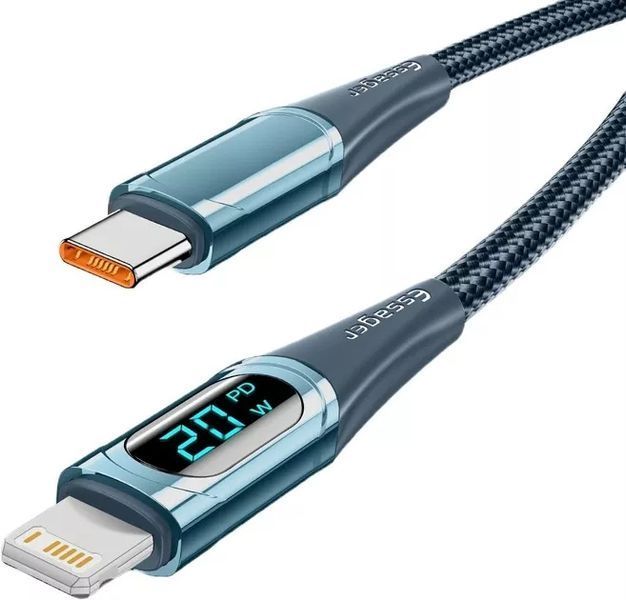 Кабель Essager LED Digital Display PD 20W Fast Charging Type C to Lightnining USB Cable 1m (EXCTL-YD03) Blue 314529 фото