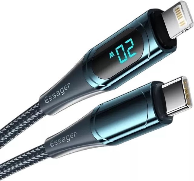Кабель Essager LED Digital Display PD 20W Fast Charging Type C to Lightnining USB Cable 1m (EXCTL-YD03) Blue 314529 фото