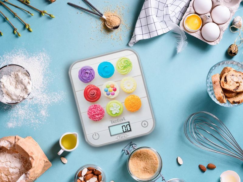Ваги Tefal кухонні Optiss Cake Pops, 5кг, AAAx2 в комплекті, скло, різнокольорові (BC50D4V0) 366432 фото