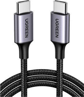 Кабель UGREEN US261 USB Type-C To USB Type-C 60W Round Cable Nickel Plating Aluminum Shell 3A 1m Black/Gray (50150) 278845 фото