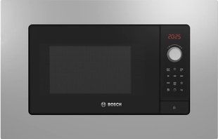 Мікрохвильова піч Bosch вбудована, 25л, електр. керув., 800Вт, гриль, дисплей, нержавіюча сталь (BEL653MS3) 373960 фото
