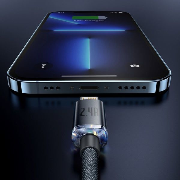 Кабель Baseus Crystal Shine Series Fast Charging Data USB кабель USB To IP 2.4 A 2M (CAJY000103) Blue 253536 фото
