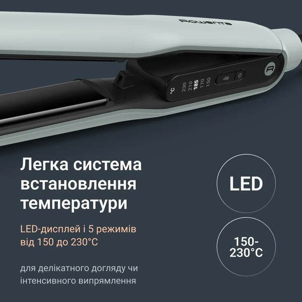 Випрямляч Rowenta Thermoglide, темп.режимів-5, 150-230С, іонізація, титан, світло-зелений (SF5120E0) 373251 фото