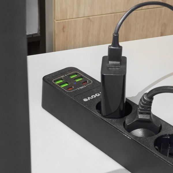Мережевий Фільтр Proove Power Strip P-03 (3 розетки + 4 USB + 2 Type-C) 2М (PSP342420001) Black 324824 фото