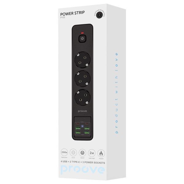 Мережевий Фільтр Proove Power Strip P-03 (3 розетки + 4 USB + 2 Type-C) 2М (PSP342420001) Black 324824 фото