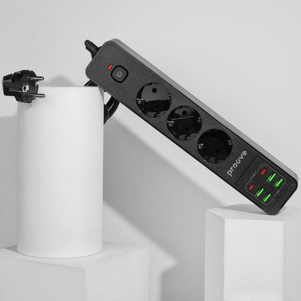 Мережевий Фільтр Proove Power Strip P-03 (3 розетки + 4 USB + 2 Type-C) 2М (PSP342420001) Black 324824 фото