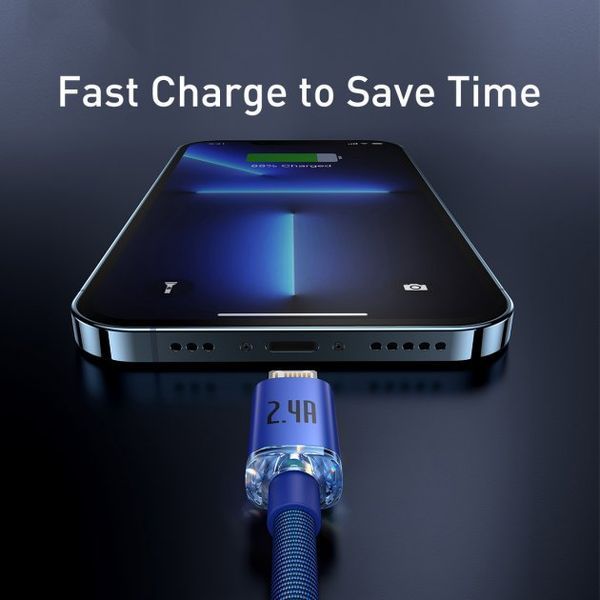 Кабель Baseus Crystal Shine Series Fast Charging Data USB кабель USB To IP 2.4 A 2M (CAJY000103) Blue 253536 фото