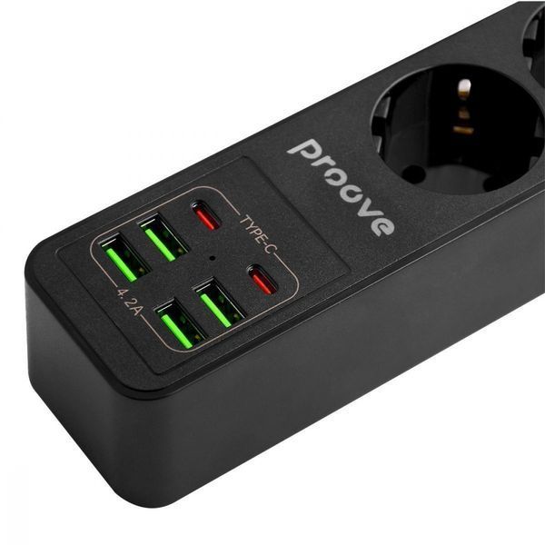 Мережевий Фільтр Proove Power Strip P-03 (3 розетки + 4 USB + 2 Type-C) 2М (PSP342420001) Black 324824 фото