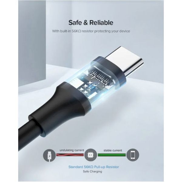 Кабель UGREEN US287 USB 2.0 To USB Type-C Cable Nickel Plating 3A 1m (60116) Black 283255 фото