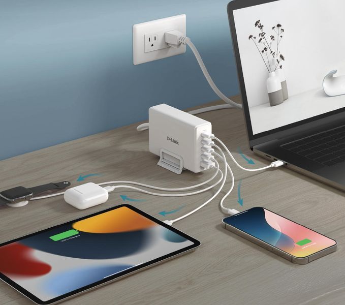 Зарядний пристрій мережевий D-Link DCF-241 240Вт GaN 4хUSB-С, 1xUSB-A, білий 395537 фото