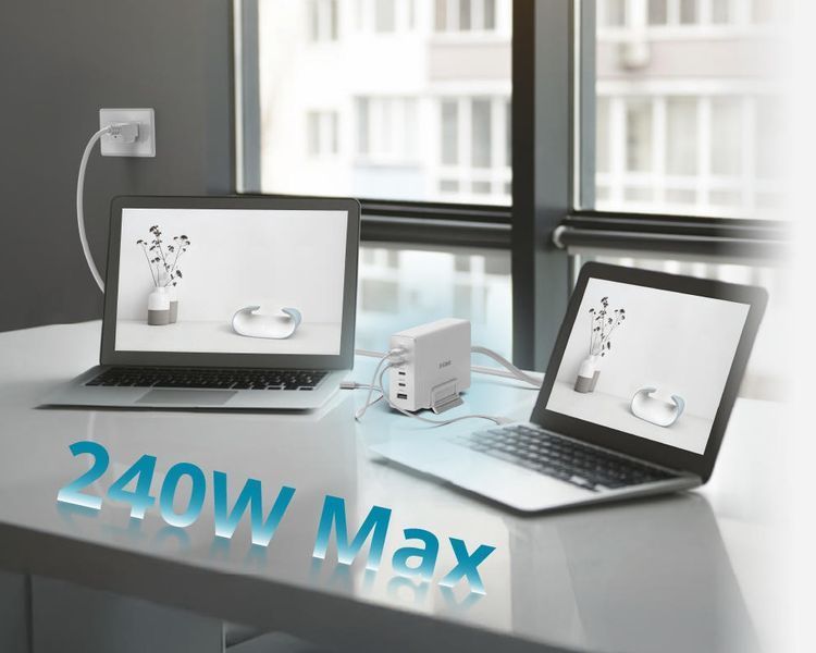 Зарядний пристрій мережевий D-Link DCF-241 240Вт GaN 4хUSB-С, 1xUSB-A, білий 395537 фото
