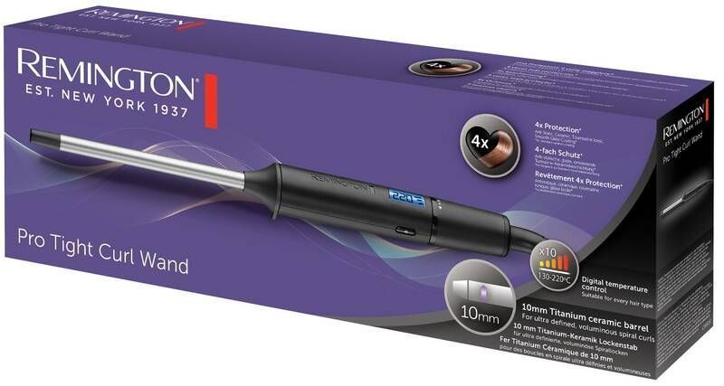 Плойка Remington Pro Tight Curl Wand, 25Вт, темп.режимів-10, D-10mm, 130-220С, дисплей, кераміка, турмалін , сіро-чорний (CI6X10) 366632 фото