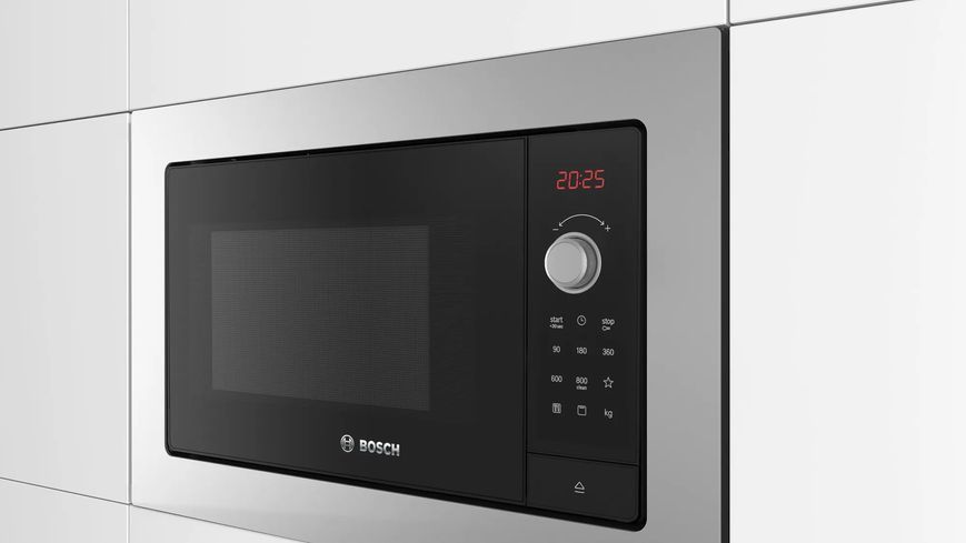 Мікрохвильова піч Bosch вбудована, 25л, електр. керув., 800Вт, гриль, дисплей, нержавіюча сталь (BEL653MS3) 373960 фото