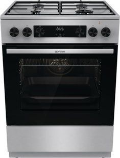 Плита Gorenje комбінована, 71л, 60x60см, дисплей, емальовані реш, програматор IconLed,нерж (GKS6C70XJ) 375925 фото