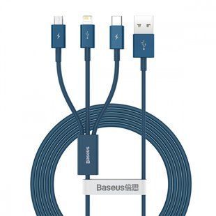 Кабель Baseus Superior Series Fast Charging 3-in-1 (Micro USB+Lightning+Type-C) 3.5A (1.5m) (CAMLTYS-03) Blue 347043 фото