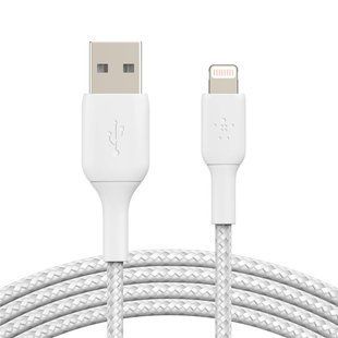 Кабель USB-A > Lightning заряджання/синхронізації Belkin 1м, 12Вт, плетений, білий (CAA002BT1MWH) 366337 фото
