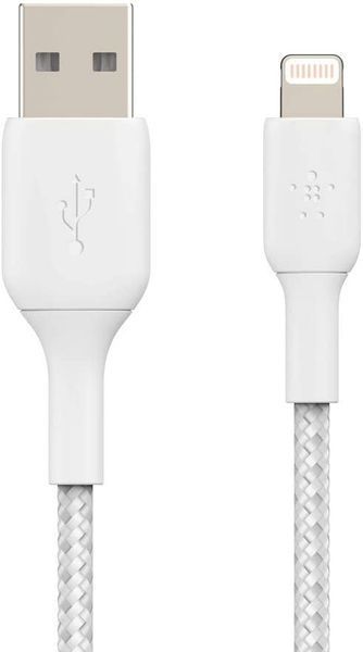Кабель USB-A > Lightning заряджання/синхронізації Belkin 1м, 12Вт, плетений, білий (CAA002BT1MWH) 366337 фото