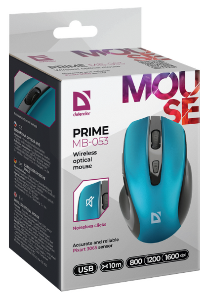 Миша DEFENDER (52054) Prime MB-053, 6D, 800-1600dpi, TURQUOISE, wireless, silent 308668 фото