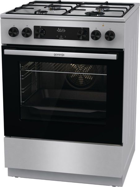 Плита Gorenje комбінована, 71л, 60x60см, дисплей, емальовані реш, програматор IconLed,нерж (GKS6C70XJ) 375925 фото