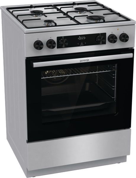 Плита Gorenje комбінована, 71л, 60x60см, дисплей, емальовані реш, програматор IconLed,нерж (GKS6C70XJ) 375925 фото