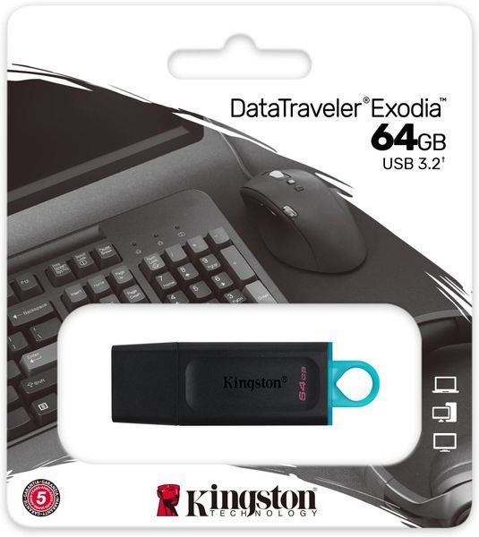 Флеш-пам'ять USB Kingston DataTraveler Exodia 64GB Black+Teal (DTX/64GB) 319769 фото