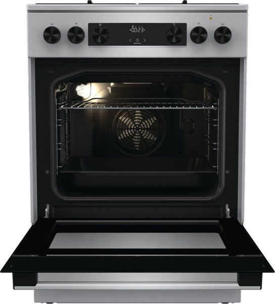 Плита Gorenje комбінована, 71л, 60x60см, дисплей, емальовані реш, програматор IconLed,нерж (GKS6C70XJ) 375925 фото