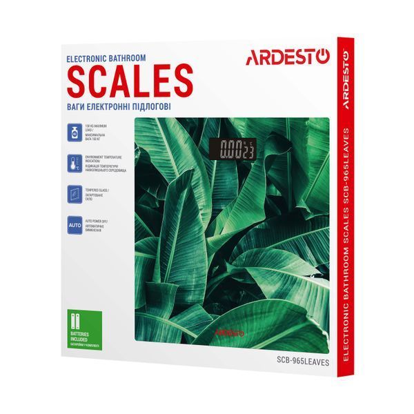 Ваги Ardesto підлогові Leaves.150кг, AAAx2 в комплекті, скло, багатокольорові (SCB-965LEAVES) 370851 фото