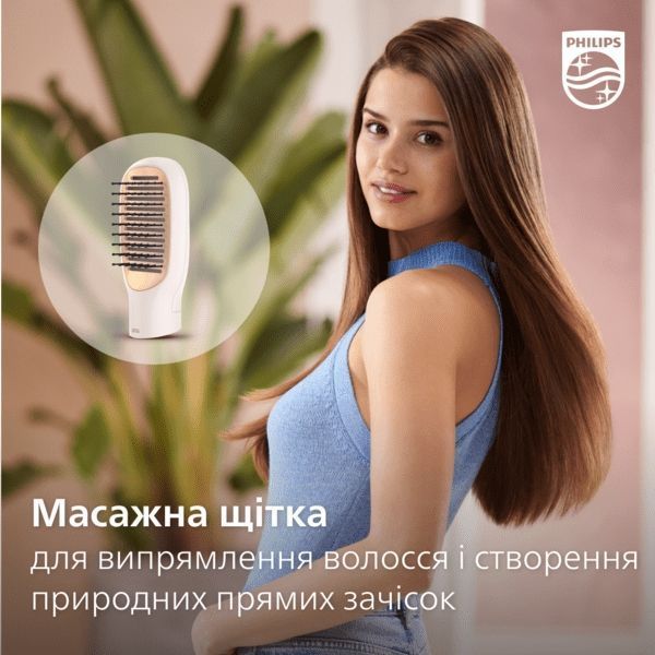 Фен-щітка Philips 3000 Series, 800Вт, 3 режими, кераміка, турмалін, рожевий (BHA310/00) 367744 фото