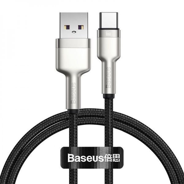 Кабель Baseus Cafule Metal Data Type-C 66W (0.25m) (CAKF000001) Black 271346 фото
