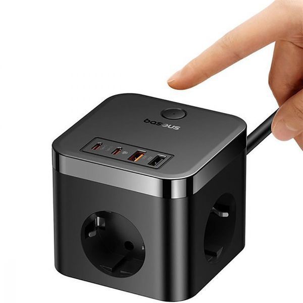 Зарядний Пристрій Baseus PowerCombo Cube Power Strip 30W (3xAC+2xUSB+2xType-C) 1.5m (E00066400117-00) Black 326280 фото