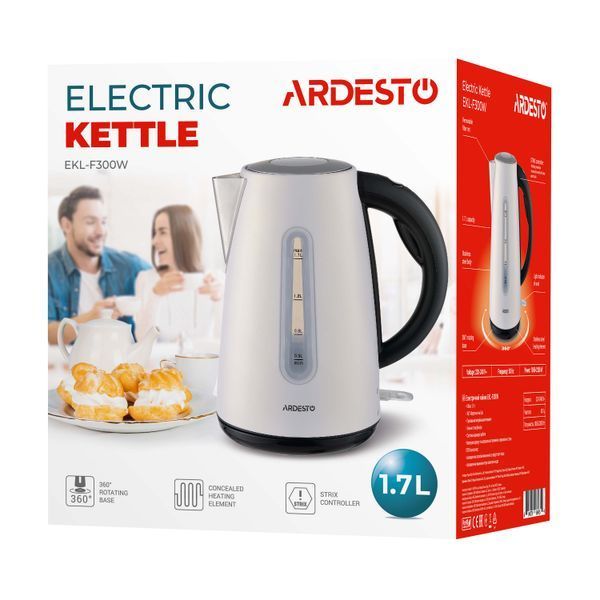 Електрочайник Ardesto 1.7л, Strix, метал, білий (EKL-F300W) 366697 фото