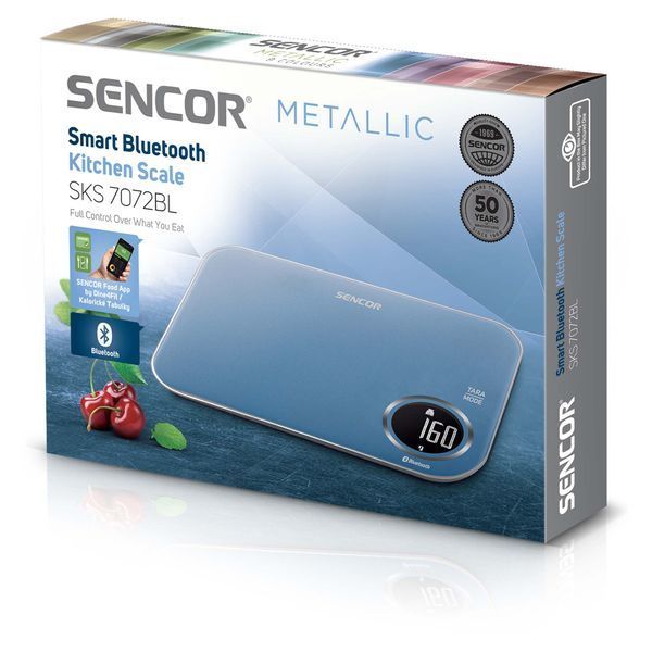 Ваги Sencor кухонні, 5кг, підключення до смартфону, AAAx2, пластик, синій (SKS7072BL) 372572 фото