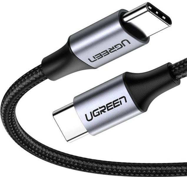 Кабель UGREEN US261 USB Type-C To USB Type-C 60W Round Cable Nickel Plating Aluminum Shell 3A 2m Black/Gray (50152) 278806 фото