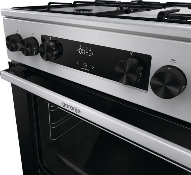 Плита Gorenje комбінована, 71л, 60x60см, дисплей, емальовані реш, програматор IconLed,нерж (GKS6C70XJ) 375925 фото