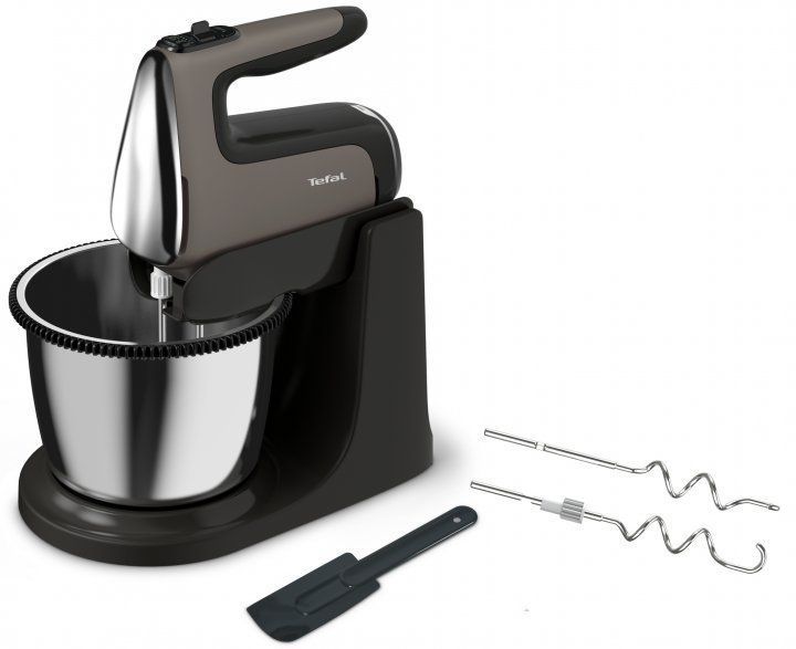 Міксер Tefal стаціонарний Powermix Silence 600Вт, насадки-4, чаша-метал, 2, 5л, турборежим, сіро-чорний (HT654E38) 371231 фото