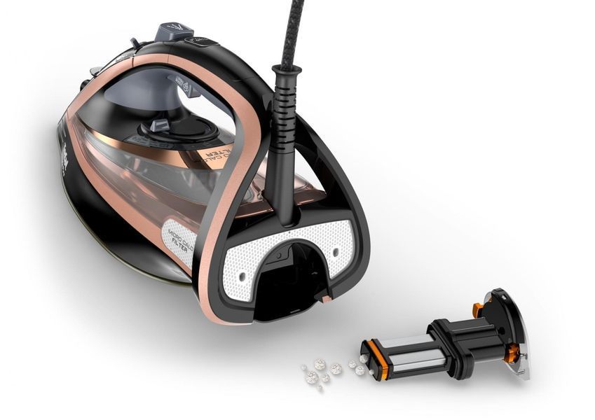 Праска Tefal Ultimate Pure, 3200Вт, 350мл, паровий удар -260гр, постійна пара - 60гр, керам. підошва, чорно-рожевий (FV9845E0) 374402 фото
