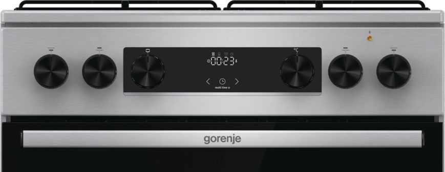 Плита Gorenje комбінована, 71л, 60x60см, дисплей, емальовані реш, програматор IconLed,нерж (GKS6C70XJ) 375925 фото