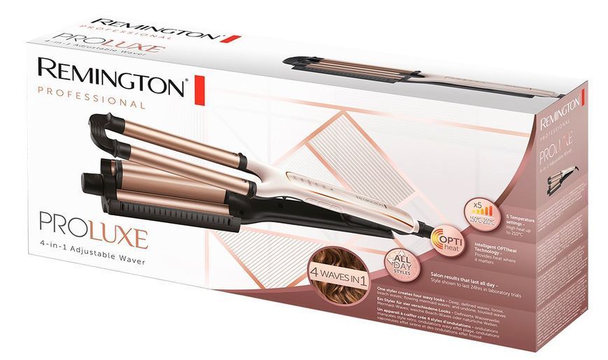 Плойка Remington ProLuxe 4-в-1, для хвиль, 90Вт, темп.режимів-5, D-15mm, 150-210С, кераміка, біло-золотий (CI91AW) 371809 фото