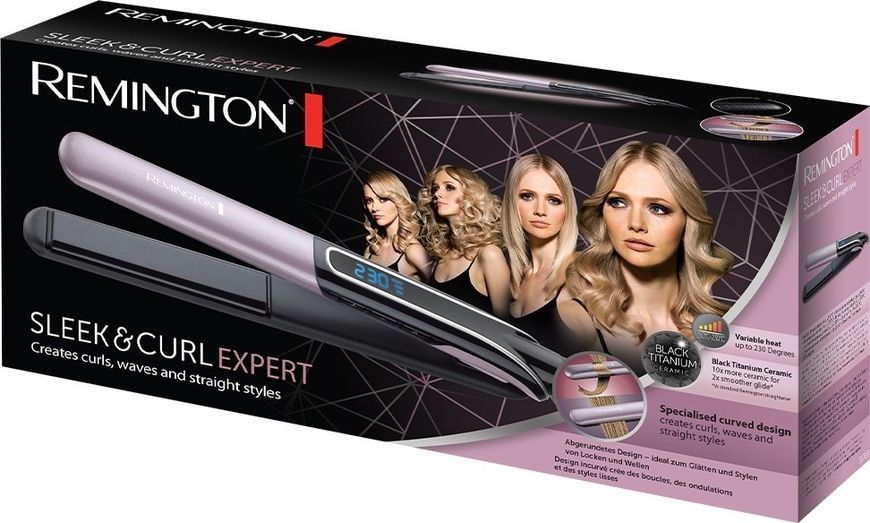 Випрямляч Remington Sleek&Curl Expert, 45Вт, темп.режимів-9, 150-230С, дисплей, кераміка, титан , бузково-чорний (S6700) 368805 фото