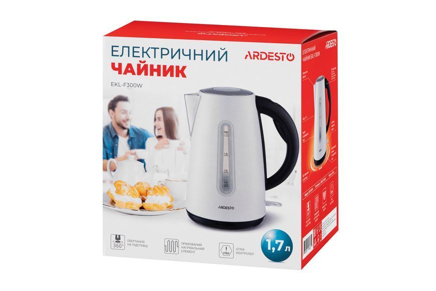 Електрочайник Ardesto 1.7л, Strix, метал, білий (EKL-F300W) 366697 фото