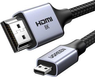 Кабель UGREEN HD164 Micro-HDMI Male To HDMI 2.1 Male 8K@60Hz 2m (15517) Black 398461 фото