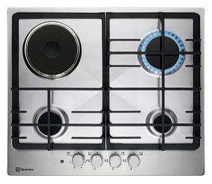 Варильна поверхня Electrolux комбінована (3 газ + 1 електро), 60см, чавун, нерж (KGM64311X) 363257 фото