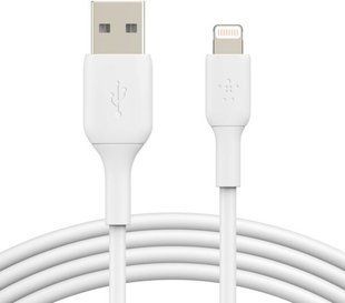 Кабель USB-A > Lightning заряджання/синхронізації Belkin 1м, 12Вт, PVC, білий (CAA001BT1MWH) 369454 фото