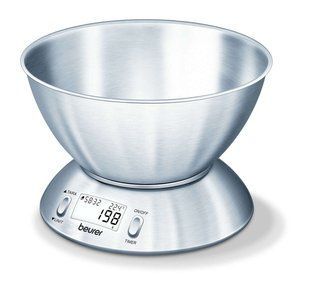 Ваги Beurer кухонні з чашею, 5кг, 2хААА , нержавіюча сталь, сірий (KS_54) 370298 фото